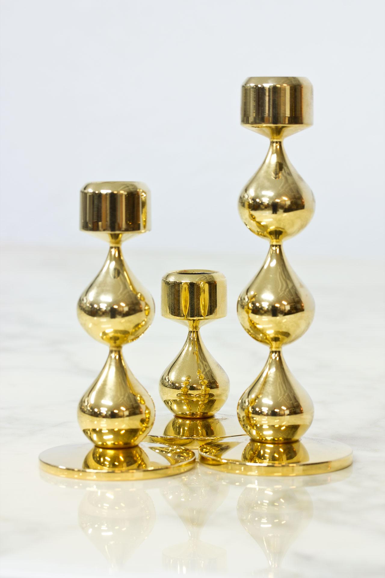 Danish Gold-Plated Candleholders by Hugo Asmussen, Set of 3 In Good Condition In Stockholm, SE