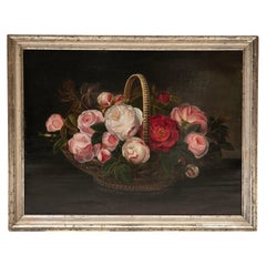 Dänisches Ölblumengemälde des Goldenen Zeitalters, Rosen und Lilien, I.L. Jensen Schule