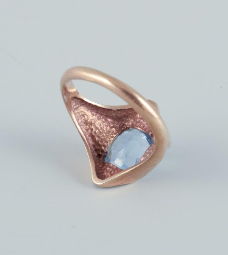 Danish goldsmith, 14 karat gold ring adorned with a semi-precious stone.  For Sale 1