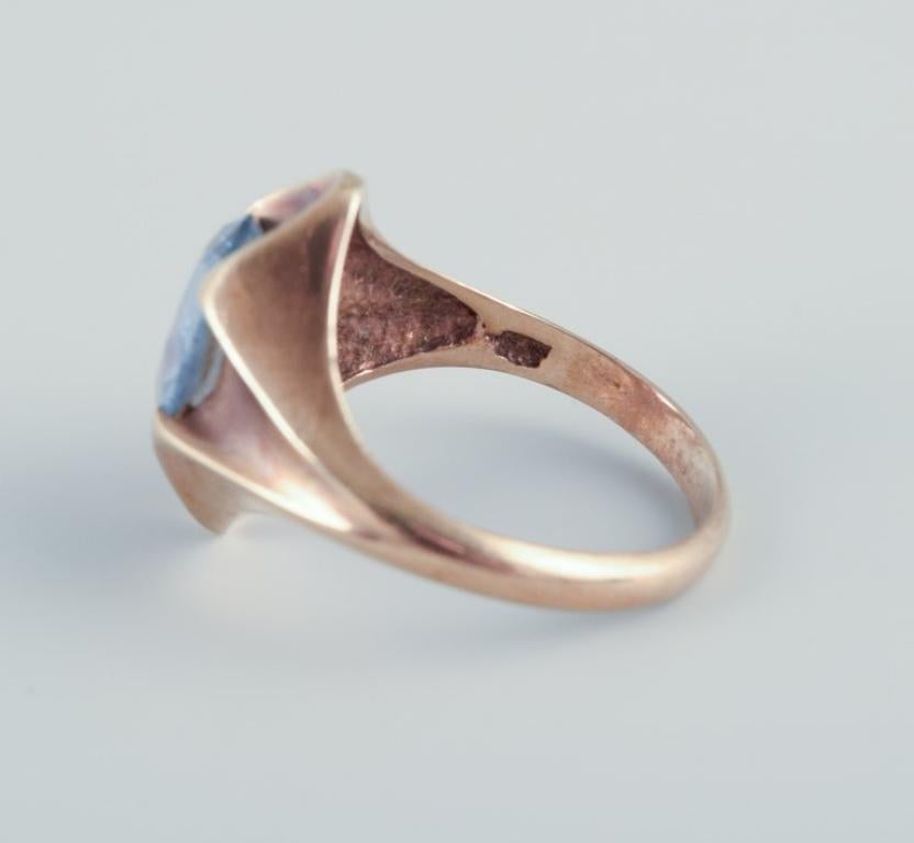 Danish goldsmith, 14 karat gold ring adorned with a semi-precious stone.  For Sale 2