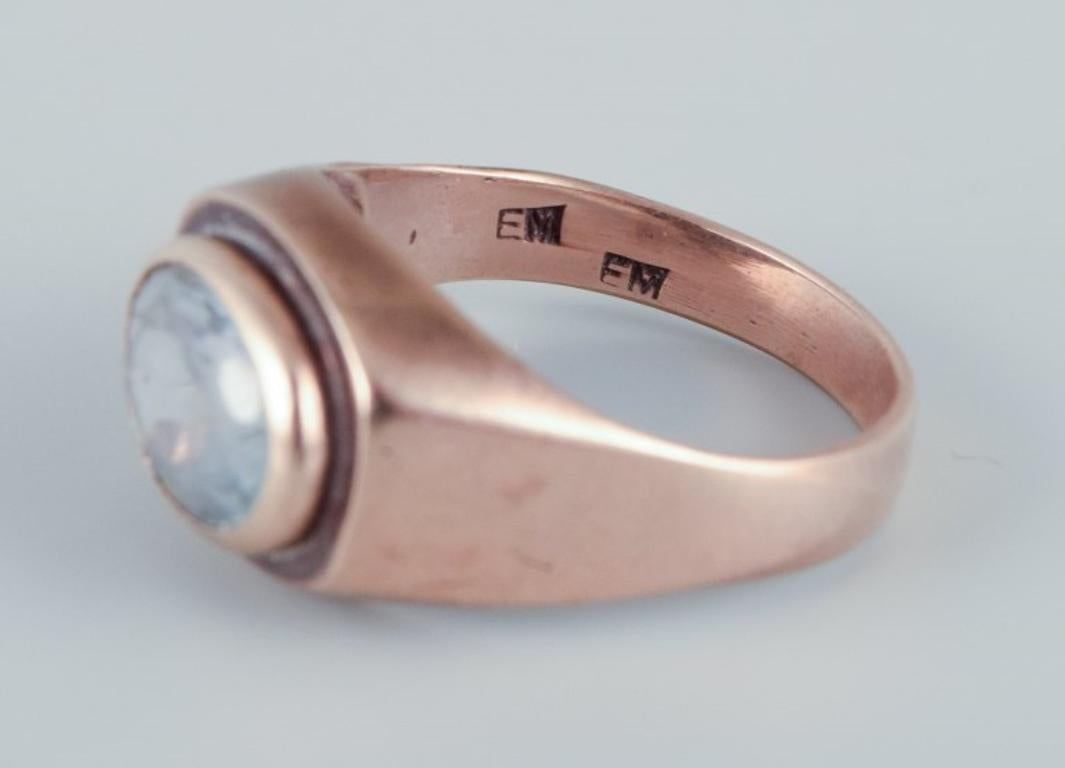 Women's Danish goldsmith, 14 karat gold ring adorned with semi-precious gemstone. For Sale