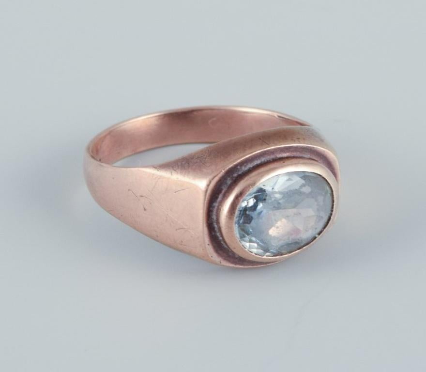Danish goldsmith, 14 karat gold ring adorned with semi-precious gemstone. For Sale 1
