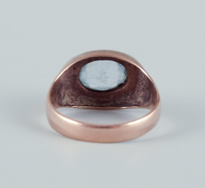 Danish goldsmith, 14 karat gold ring adorned with semi-precious gemstone. For Sale 2
