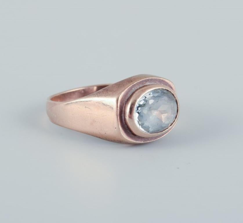 Danish goldsmith, 14 karat gold ring adorned with semi-precious gemstone. For Sale