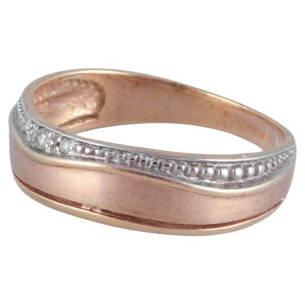 Danish goldsmith, 8 karat gold ring adorned with three diamonds. Art Deco design For Sale