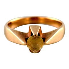 Danish Goldsmith, Art Deco Ring of 14 Carat Gold Adorned with Stone, 1930s-1940s