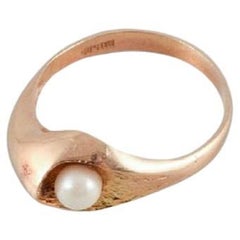 Danish Goldsmith, Modernist 14 Carat Gold Ring Adorned with a Cultured Pearl