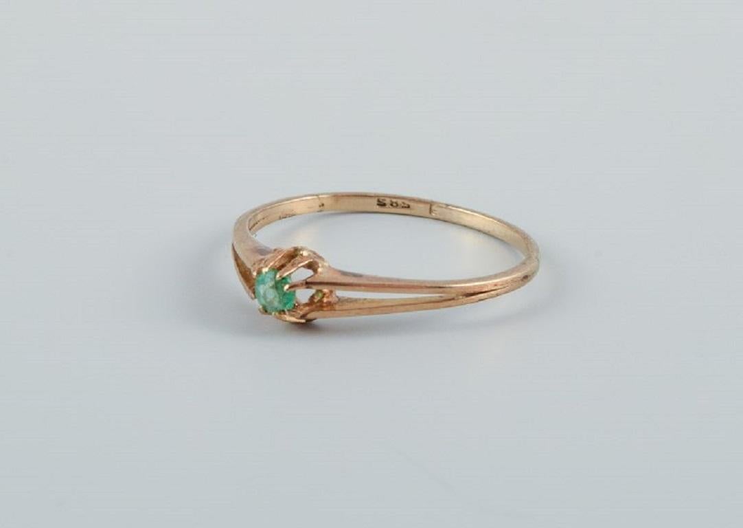 Women's Danish Goldsmith, Modernist 14 Carat Gold Ring with a Green Semi-Precious Stone For Sale