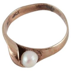 Vintage Danish Goldsmith, Modernist Gold Ring with a Cultured Pearl
