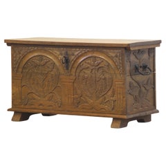 Antique Danish Gothic Chest, Decorated Floral and Church style
