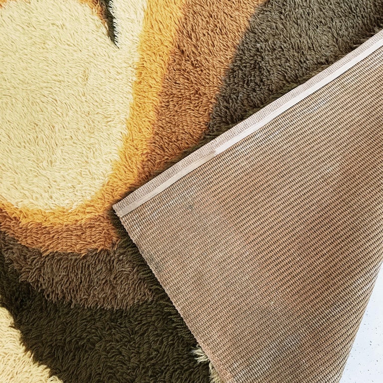 Danish Green and Yellow Geometric Ege Rya Wool Shag Rug, 1960s at 1stDibs
