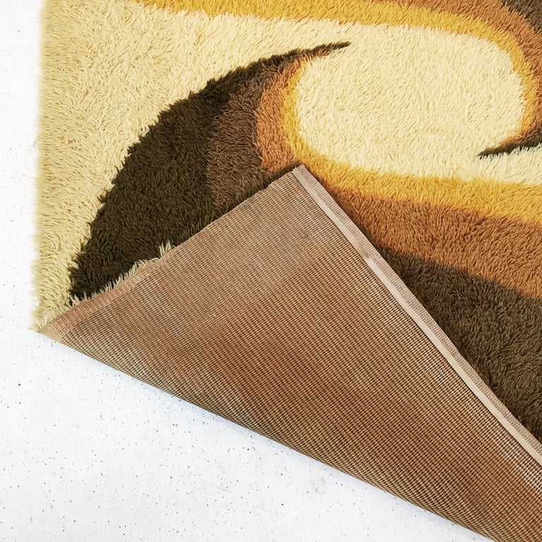 Danish Green and Yellow Geometric Ege Rya Wool Shag Rug, 1960s at 1stDibs
