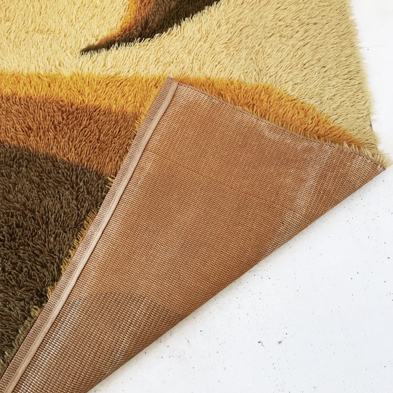 Danish Green and Yellow Geometric Ege Rya Wool Shag Rug, 1960s at 1stDibs