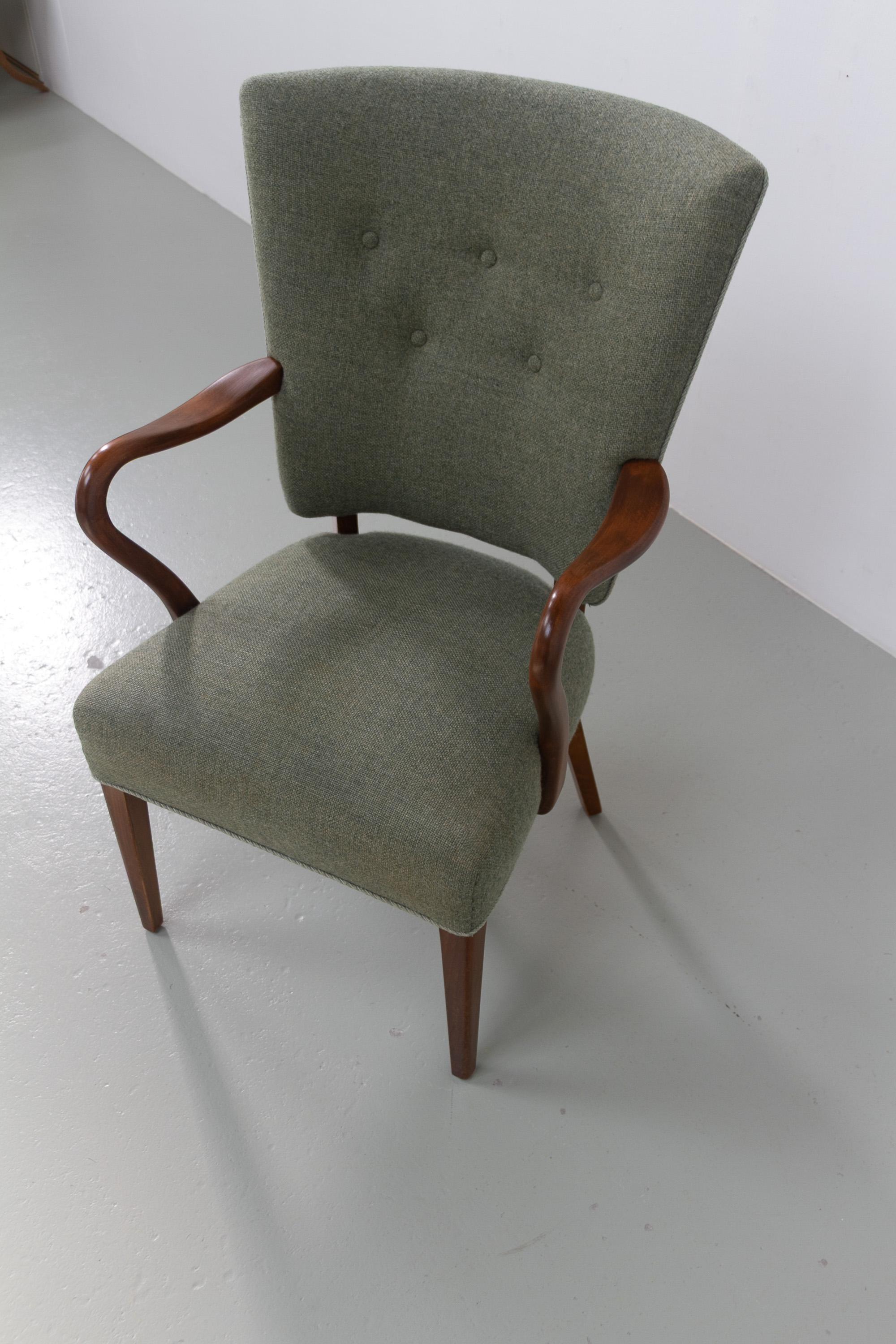 Milieu du XXe siècle Fauteuil danois en vert par Alfred Christensen pour Slagelse Møbelværk, années 1940. en vente