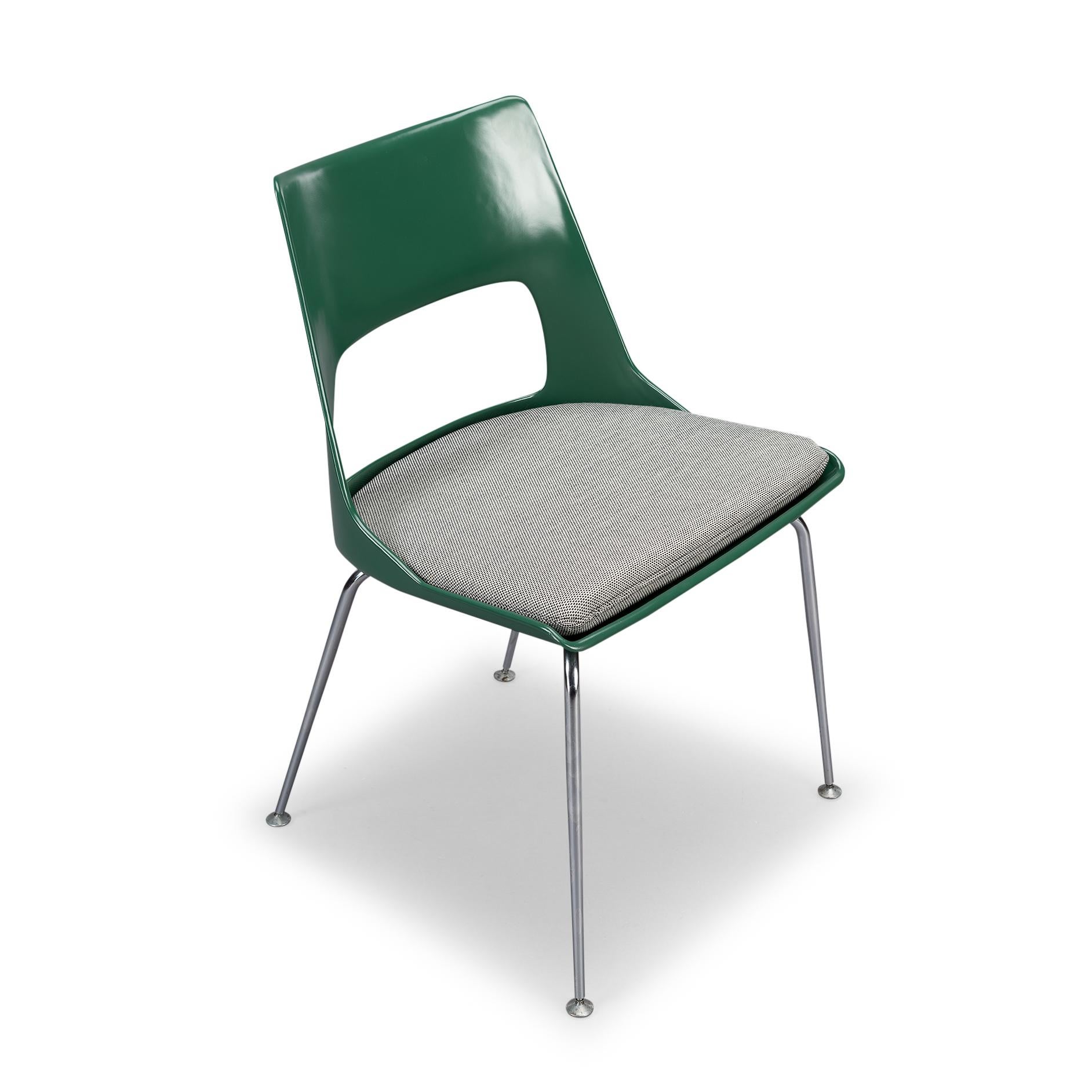 Metal Danish Green dining chairs by Kai Korbing for Fibrex Denmark, Set of 2 For Sale