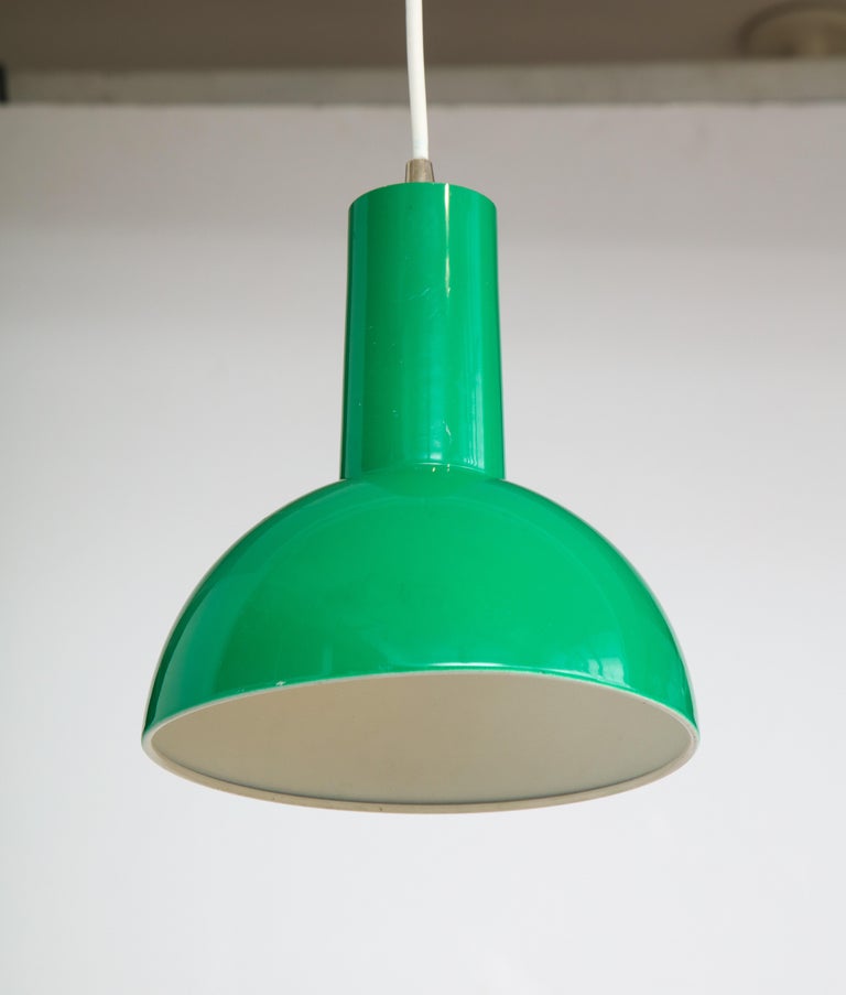 Mid-Century Modern Danish Green Mid Century Dome Pendant with White Cord, c. 1960 For Sale