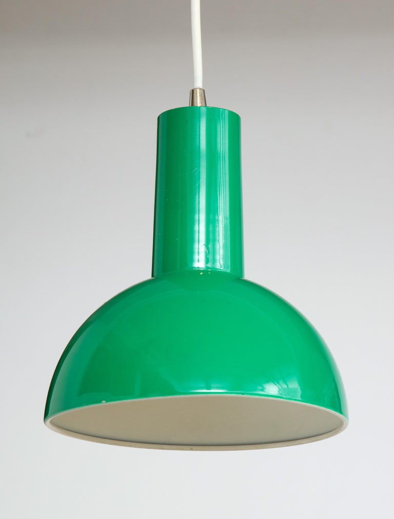 Danish Green Mid Century Dome Pendant with White Cord, c. 1960 In Good Condition For Sale In Brooklyn, NY