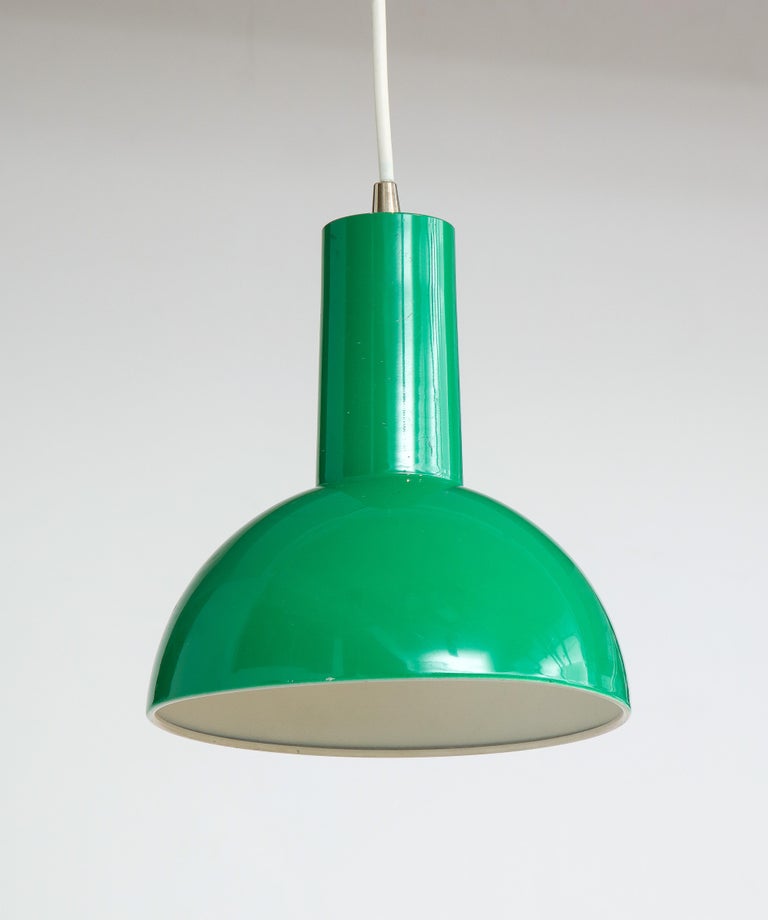 Mid-20th Century Danish Green Mid Century Dome Pendant with White Cord, c. 1960 For Sale