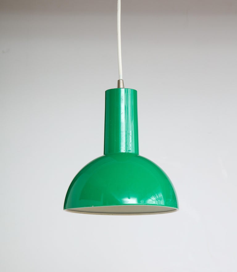 Danish Green Mid Century Dome Pendant with White Cord, c. 1960 For Sale 1