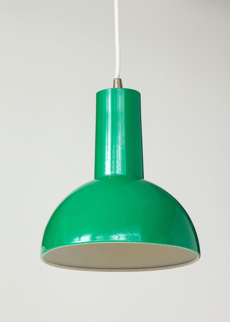 Danish Green Mid Century Dome Pendant with White Cord, c. 1960 For Sale 2