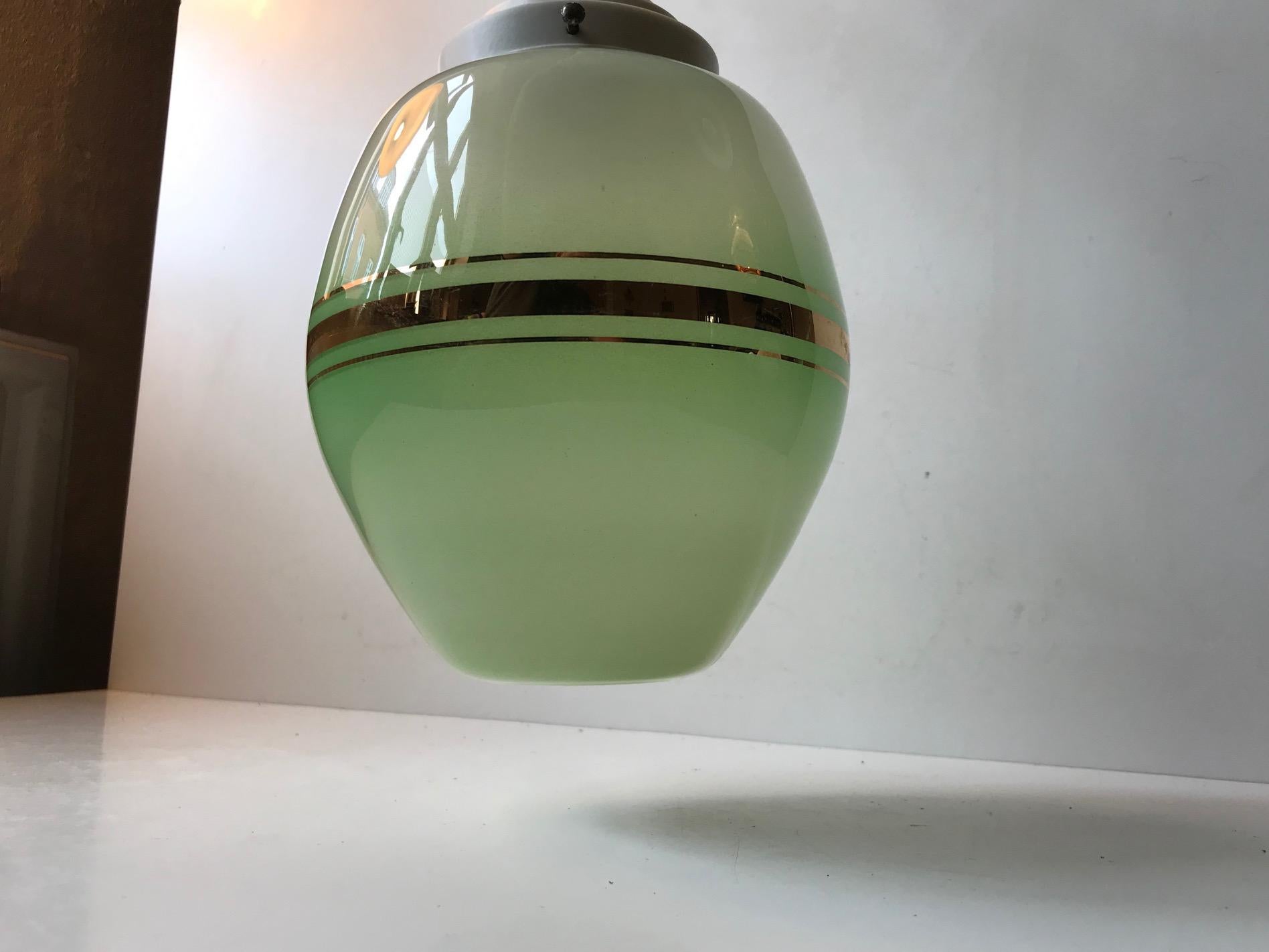 Danish Green Opaline Glass Funkis Pendant from Lyfa, 1940s In Good Condition In Esbjerg, DK