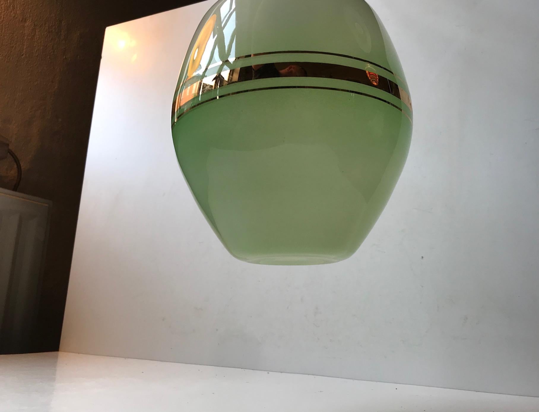 Mid-20th Century Danish Green Opaline Glass Funkis Pendant from Lyfa, 1940s