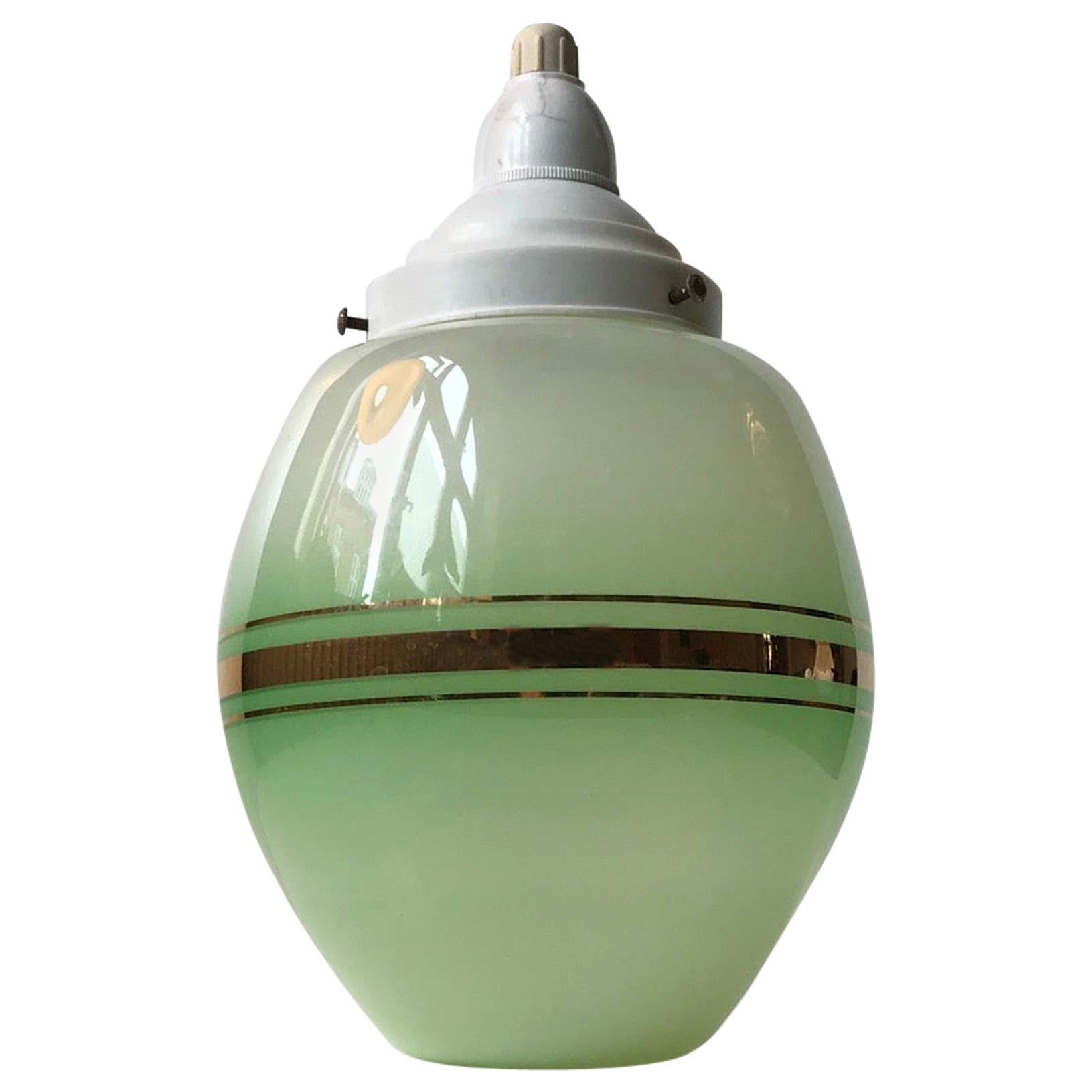 Danish Green Opaline Glass Funkis Pendant from Lyfa, 1940s