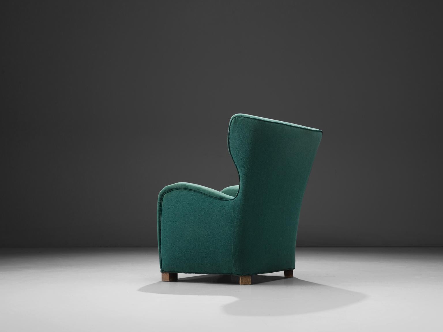 Scandinavian Modern Danish Green Wingback Chair
