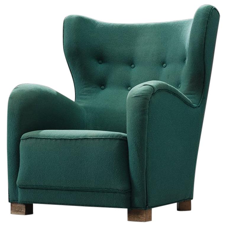 Danish Green Wingback Chair