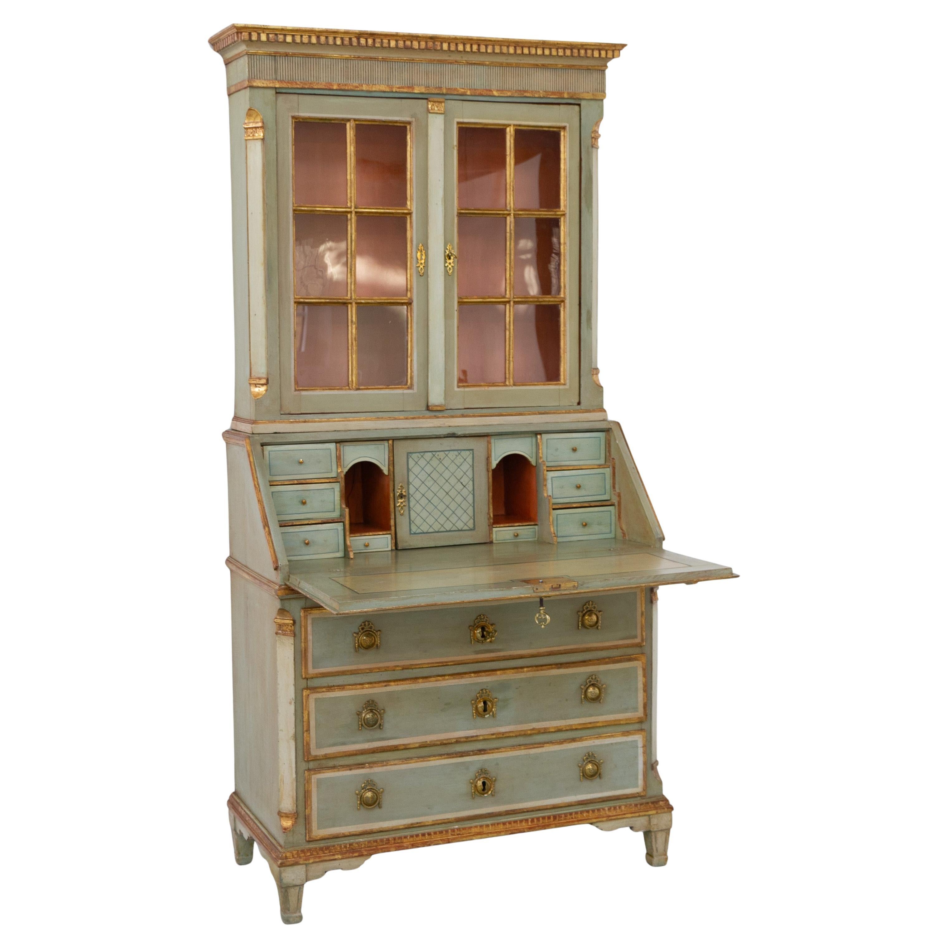 Danish Gustavian Green Secretary Cabinet, 1780s.