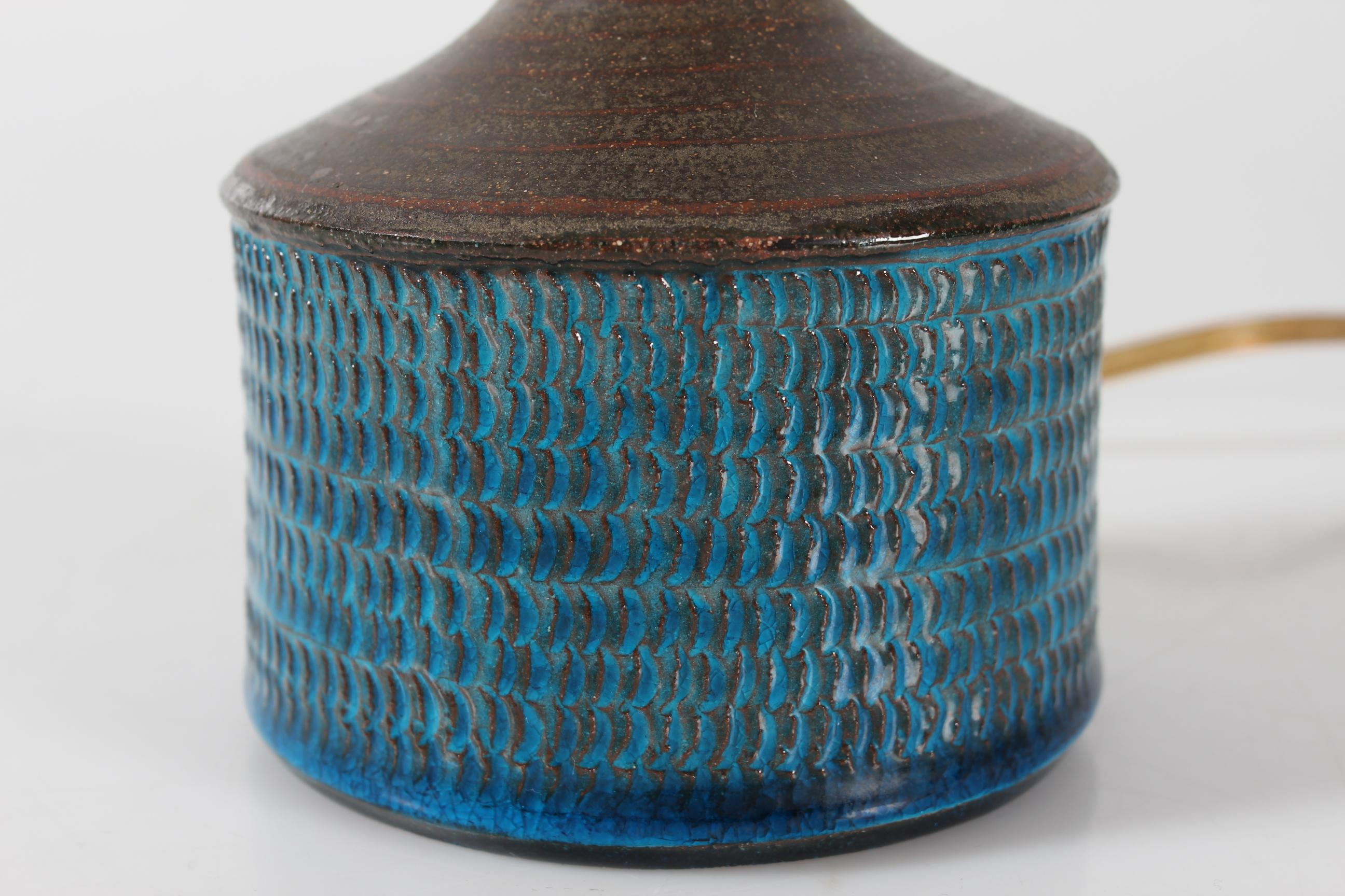Danish HAK Kähler Small Table- and Bedside Lamp with Turquoise Glaze 1970s In Good Condition For Sale In Aarhus C, DK
