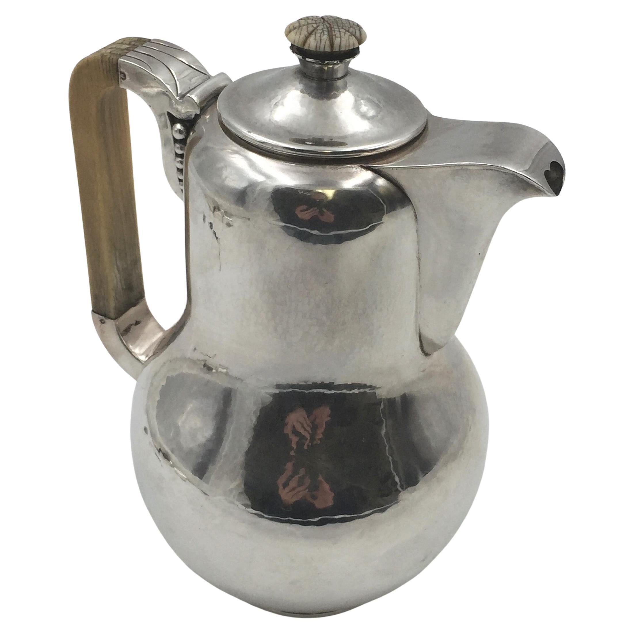 Danish Hammered Sterling Silver Coffee Pot in Jensen Art Deco Art Nouveau Style