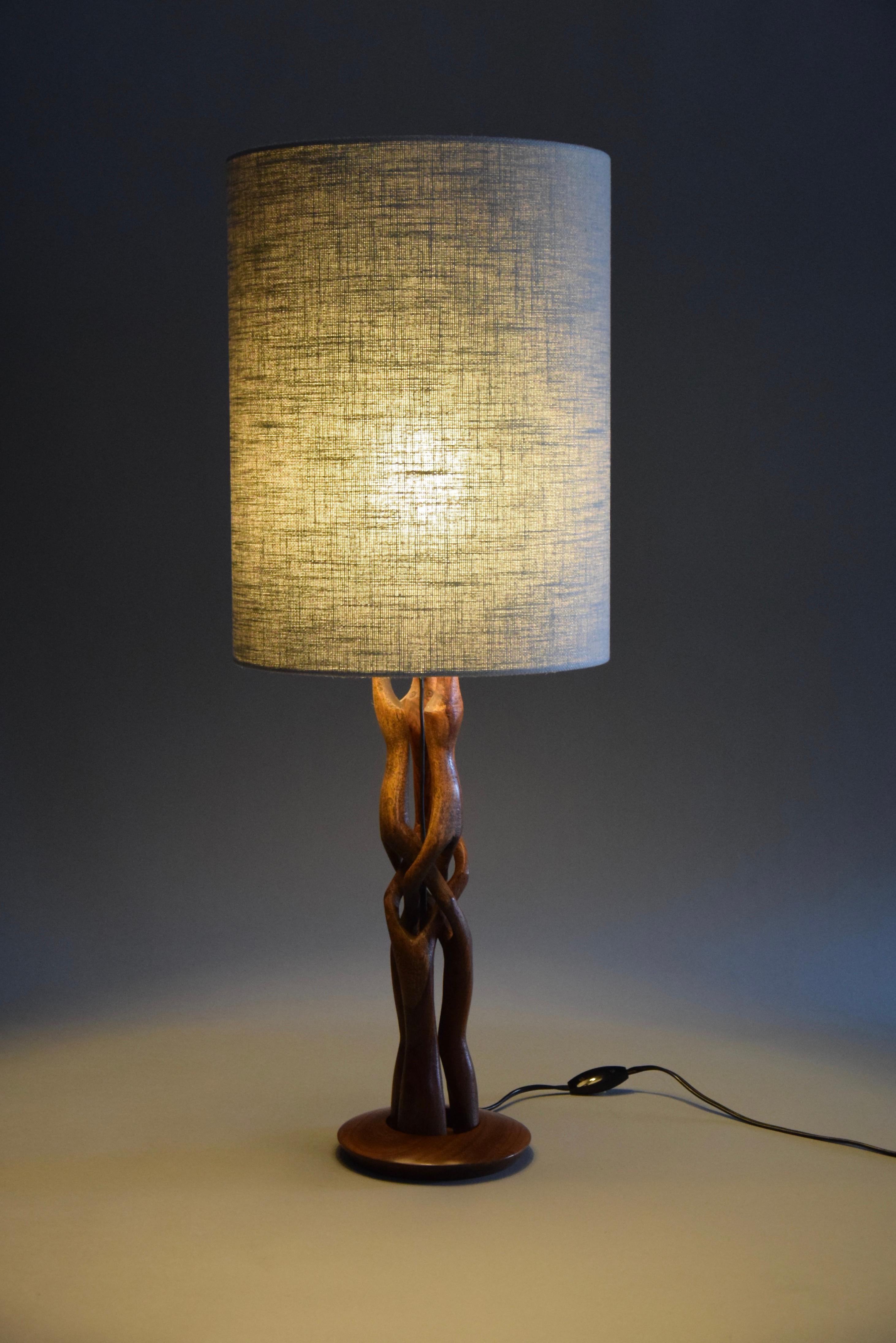 Danish Hand Carved Mid Century Modern Sculptural Wooden Table Lamp For Sale 6