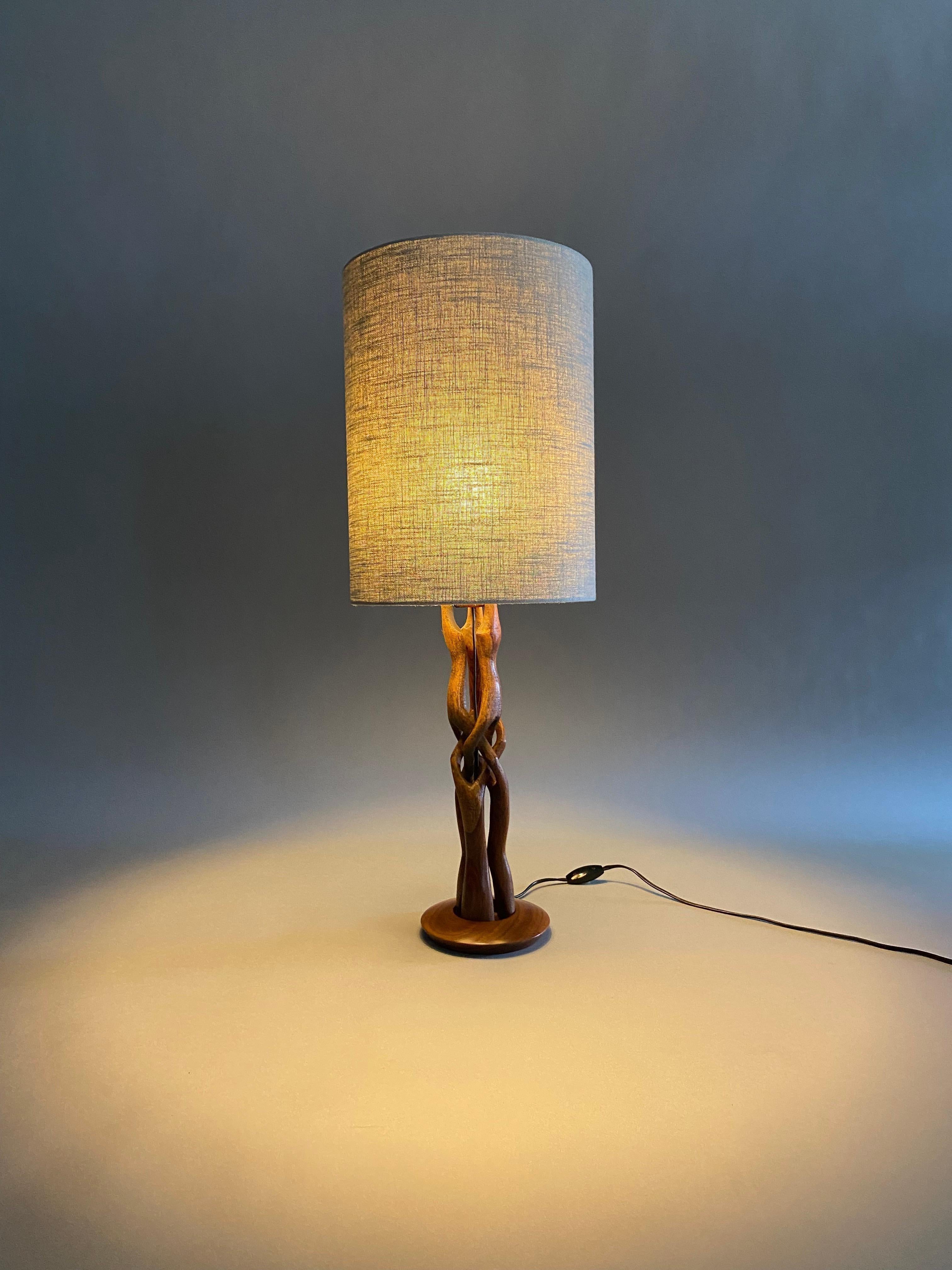 Mid-Century Modern Danish Hand Carved Mid Century Modern Sculptural Wooden Table Lamp For Sale