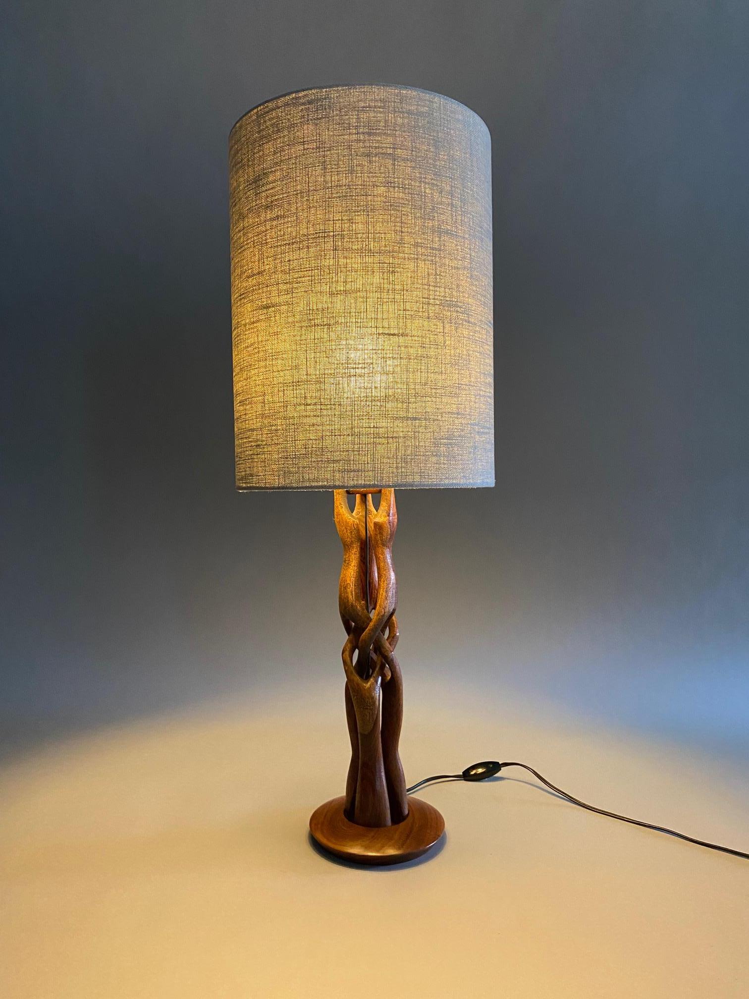 Mid-20th Century Danish Hand Carved Mid Century Modern Sculptural Wooden Table Lamp For Sale