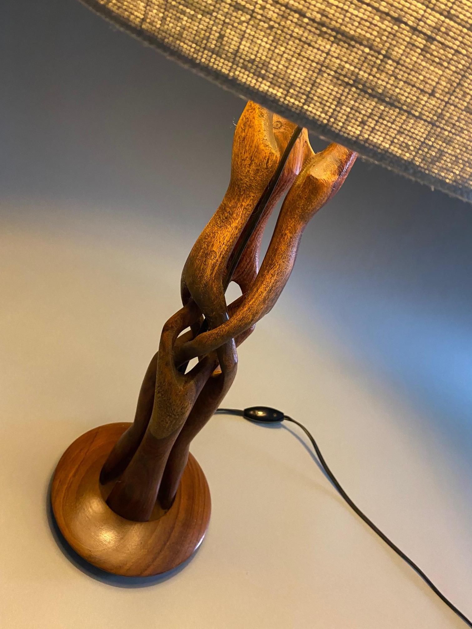 Danish Hand Carved Mid Century Modern Sculptural Wooden Table Lamp For Sale 4