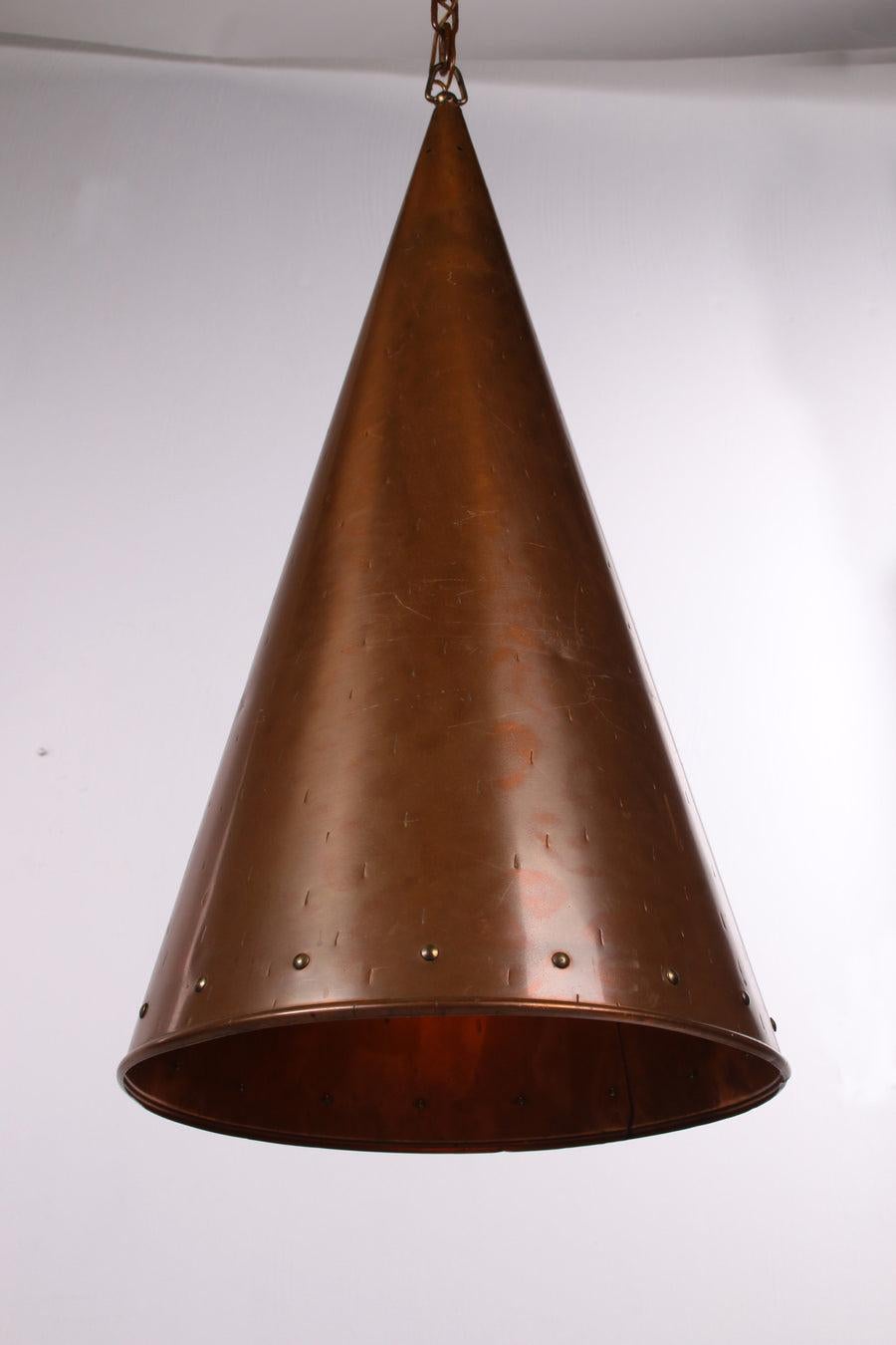Brutalist Danish Hand Hammered Copper Pendant Lamp from E.S Horn Aalestrup, 50s For Sale