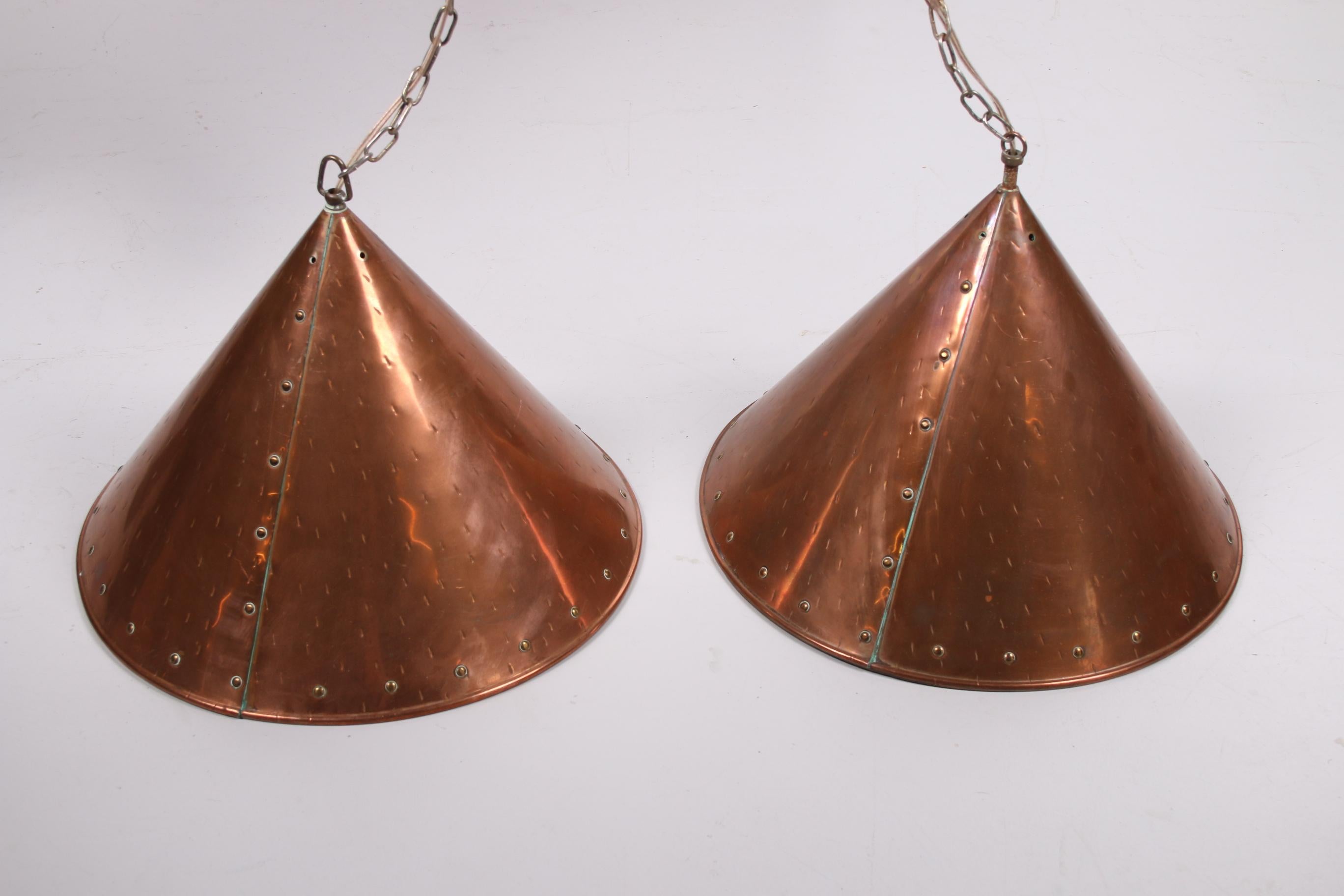 Mid-20th Century Danish Hand Hammered Copper Pendant Lamps by ES Horn Aalestrup, 1950s For Sale