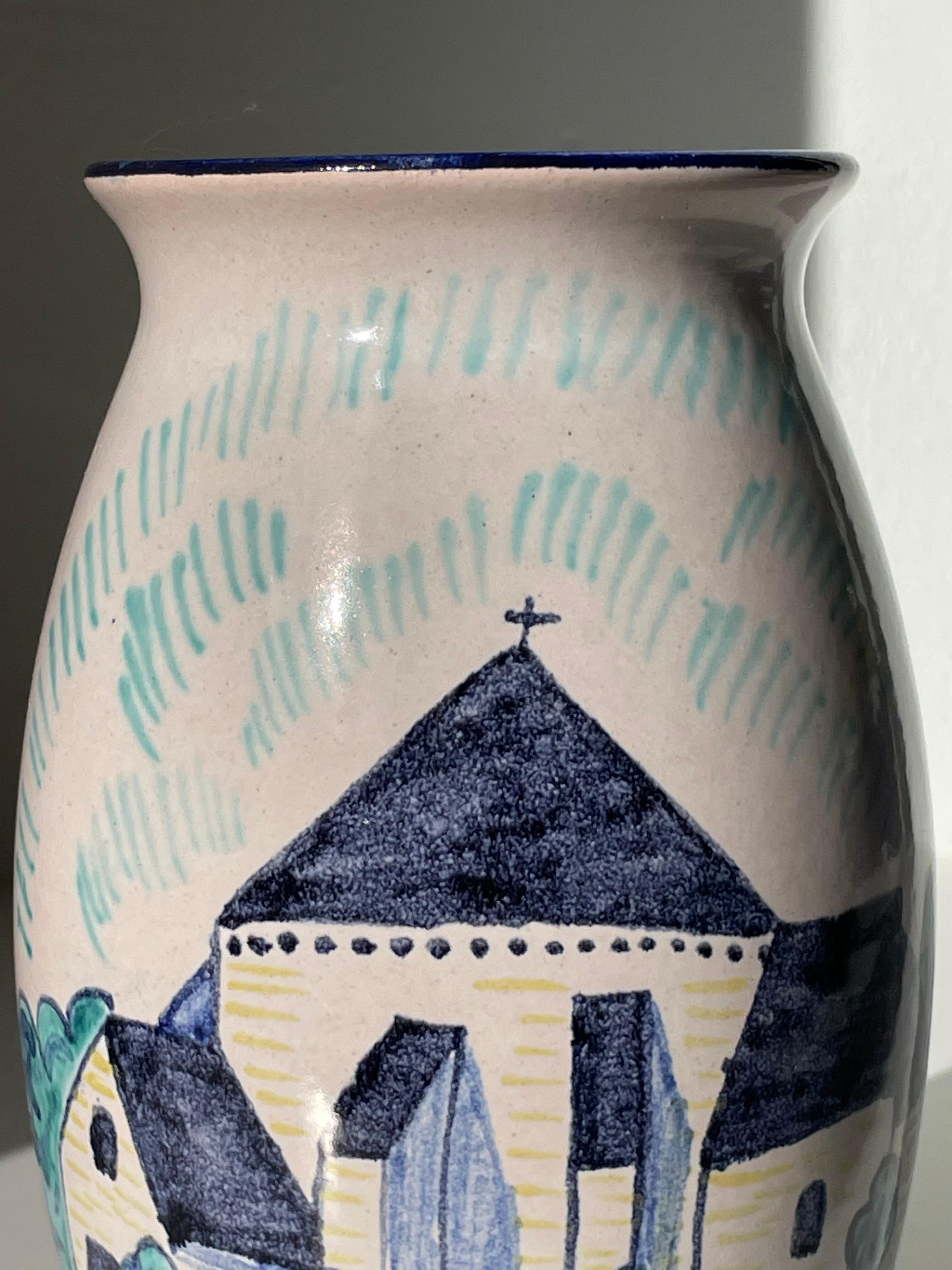 Søholm 1940s Hand-Painted Vase with Medieval Church Decor For Sale 3