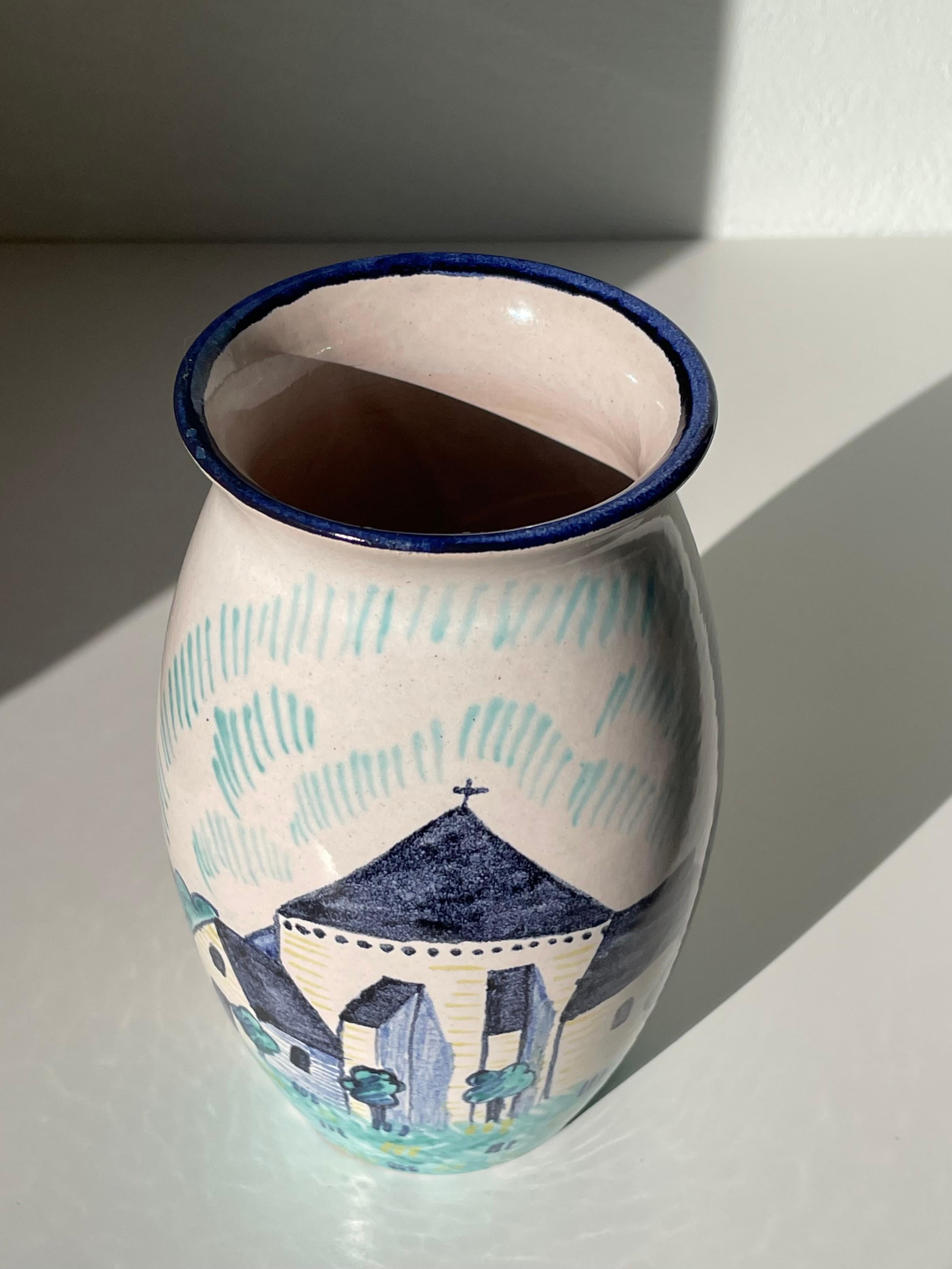 Søholm 1940s Hand-Painted Vase with Medieval Church Decor For Sale 5