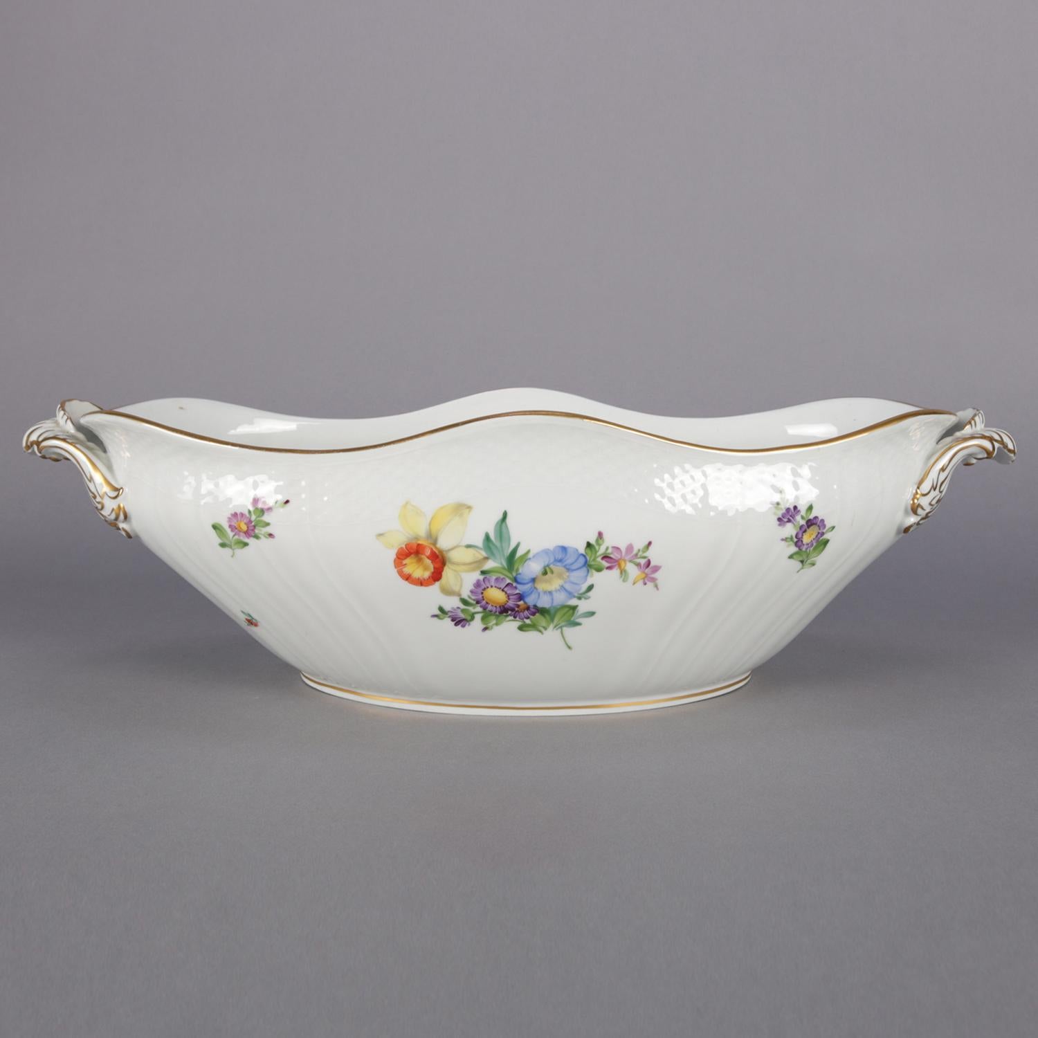 20th Century Danish Hand Painted and Gilt Floral Royal Copenhagen Porcelain Center Bowl