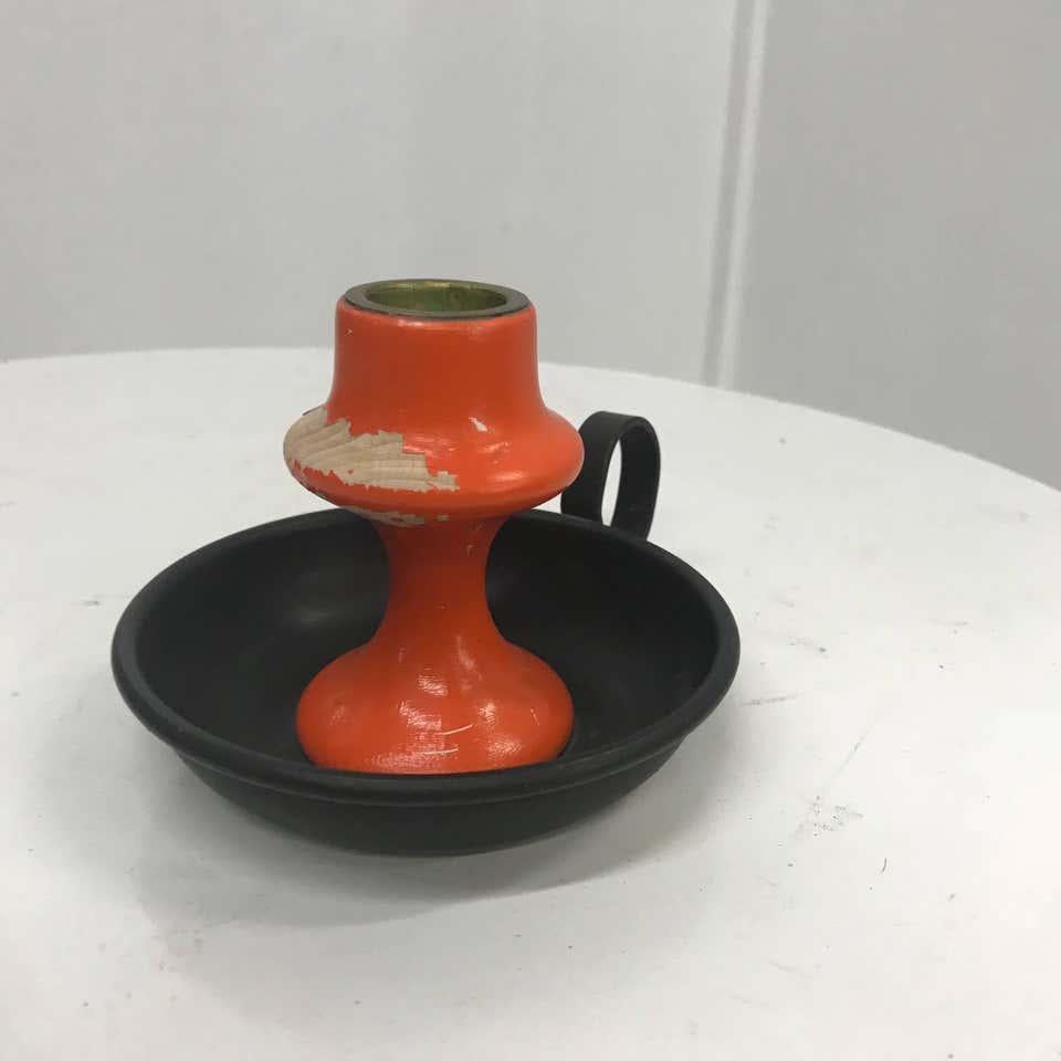 Mid-Century Modern 1960s Hand Painted Orange Candleholder by A. F. Rasmussen Denmark For Sale