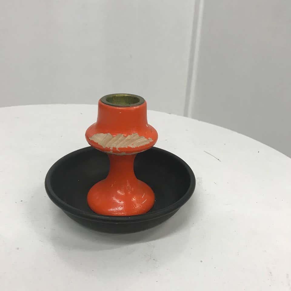 Danish 1960s Hand Painted Orange Candleholder by A. F. Rasmussen Denmark For Sale