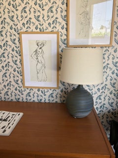 Danish Hand Thrown Blue Lamp with Linen Shade