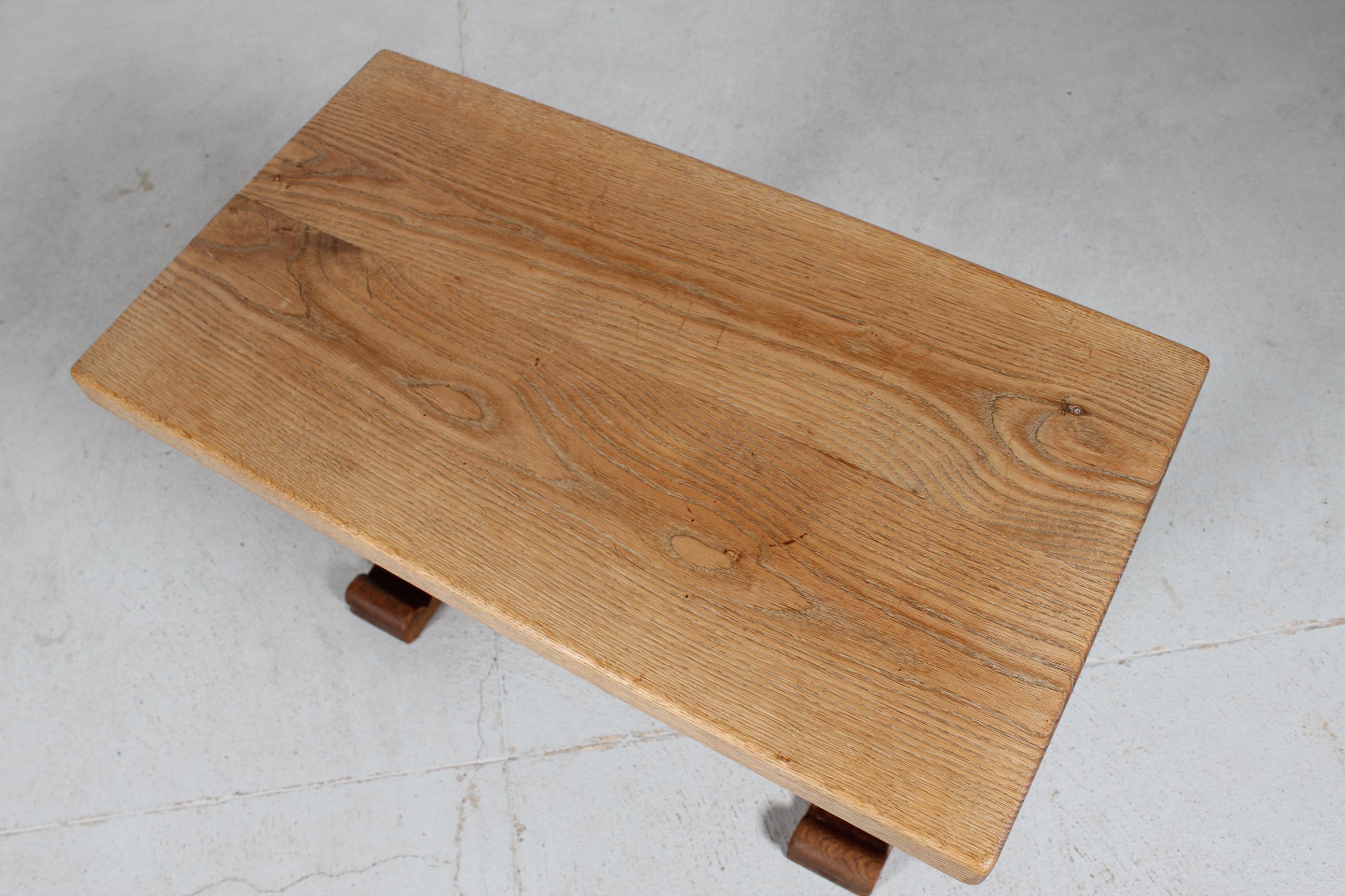 Danish Handcrafted Kjærnulf Style Brutalist Coffee Table of Solid Oak 1940 4
