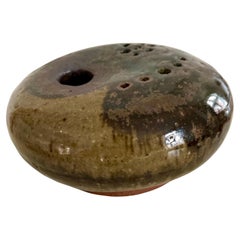 Danish Handmade Ceramic Round Vase, Organic Form, Lava Glaze, 1960s