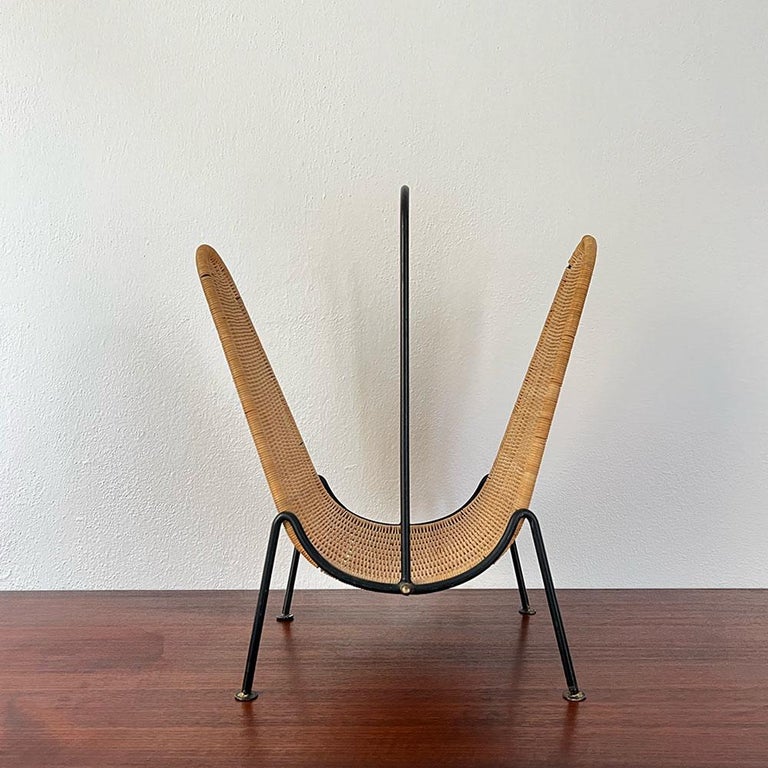 Danish Handwoven Rattan Magazine Rack, 1960s For Sale at 1stDibs