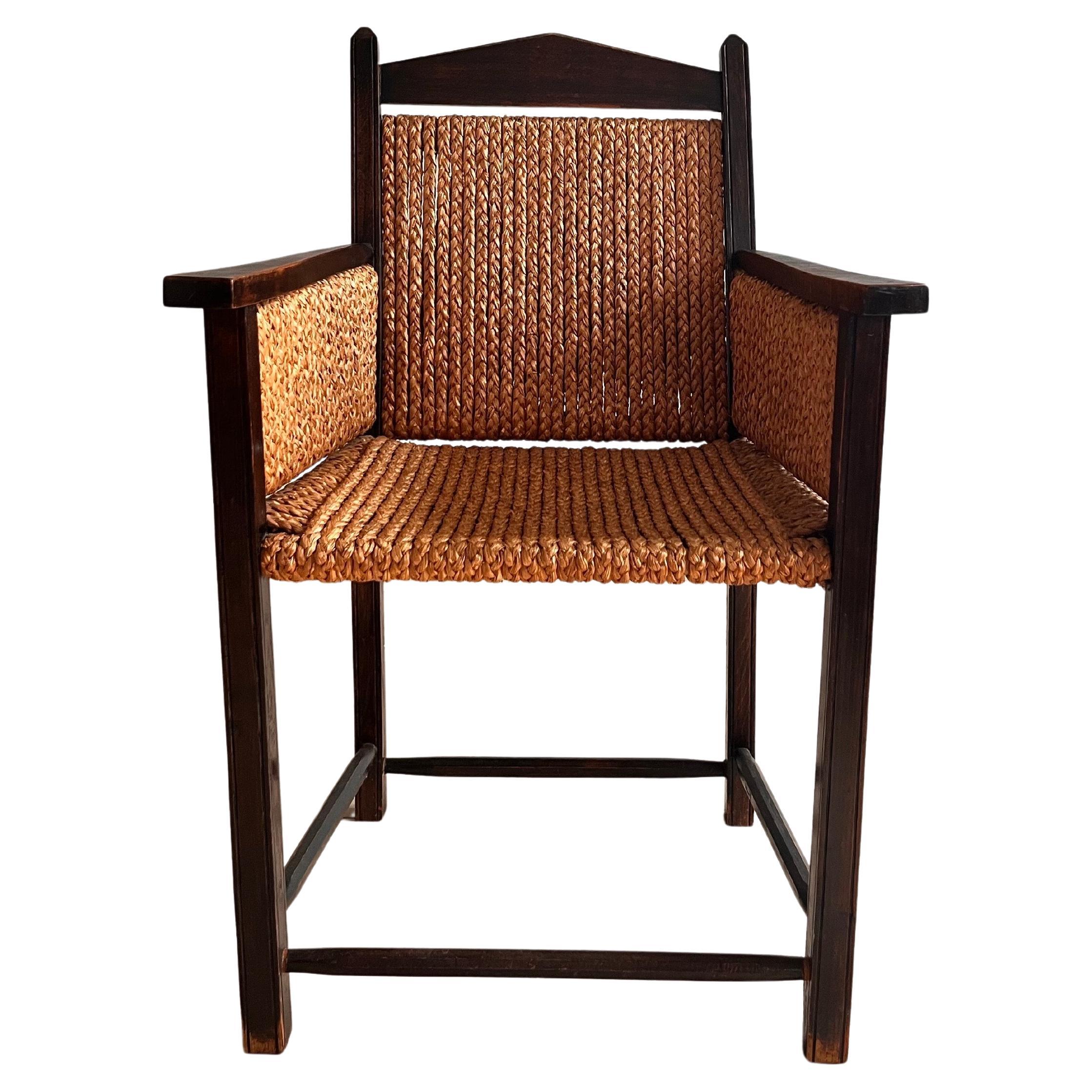 Poltrona danese in corda di Wicker Rattan intrecciato a mano in faggio tinto, anni '60 in vendita
