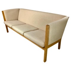 Danish Hans J. Wegner Three-Seat Sofa in Oak and Fabric by GETAMA
