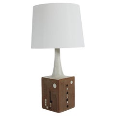 Dänische Hans Still Steingut-Tischlampe von Axella mit grafischer Dekoration 1970er Jahre